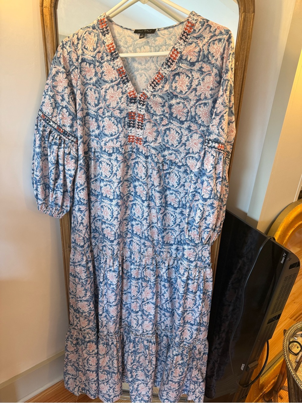 Boho Floral Maxi Dress in Blue and Pink